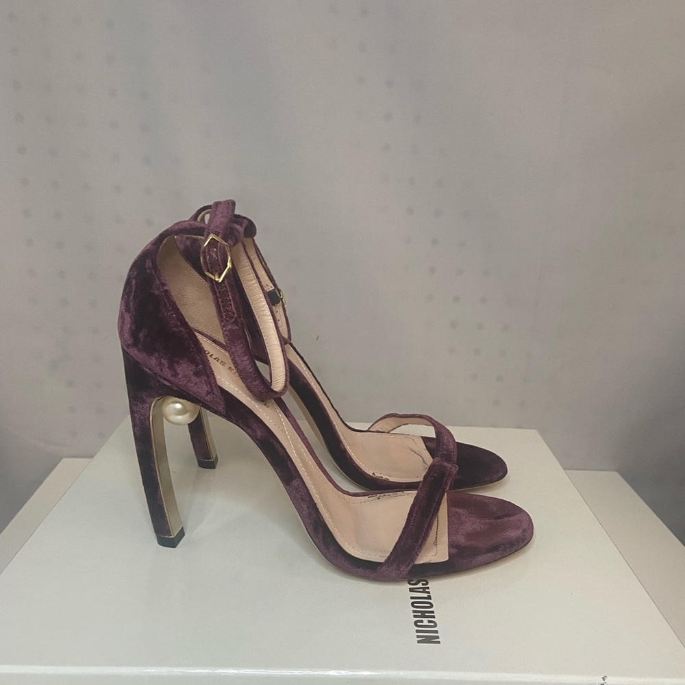 Nicholas Kirkwood Pearl Burgundy Velvet Sandal Heel